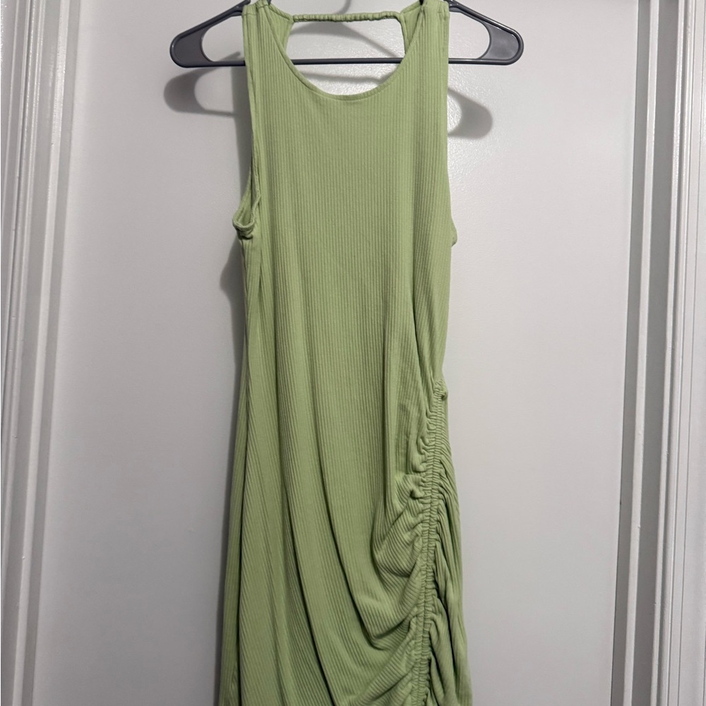 Lulu's Light Green Sleeveless Ribbed Midi Dress with Side Ruching